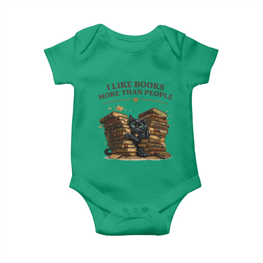 Funny Black Cat Bookworm Quote Baby Onesie I Like Books More Than People