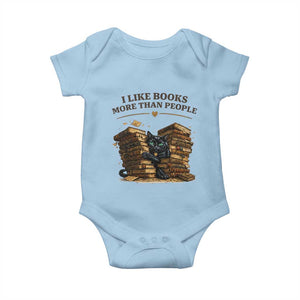 Funny Black Cat Bookworm Quote Baby Onesie I Like Books More Than People