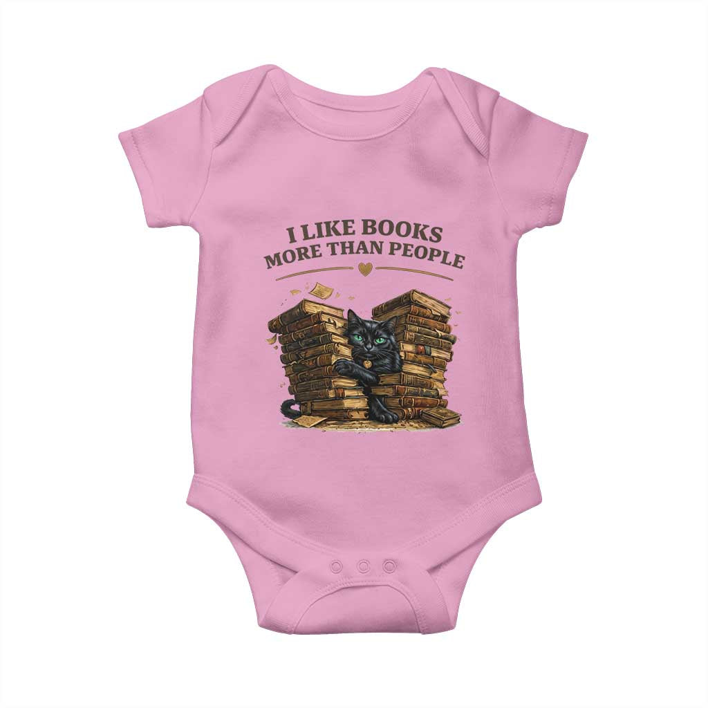 Funny Black Cat Bookworm Quote Baby Onesie I Like Books More Than People