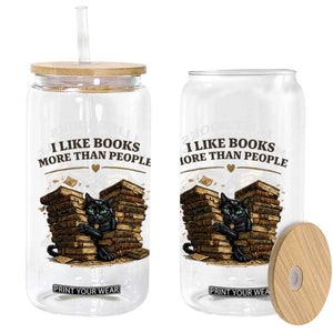 Funny Black Cat Bookworm Quote Glass Can I Like Books More Than People