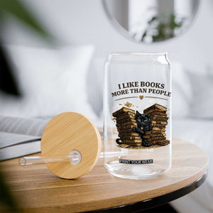 Funny Black Cat Bookworm Quote Glass Can I Like Books More Than People
