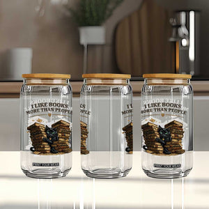 Funny Black Cat Bookworm Quote Glass Can I Like Books More Than People