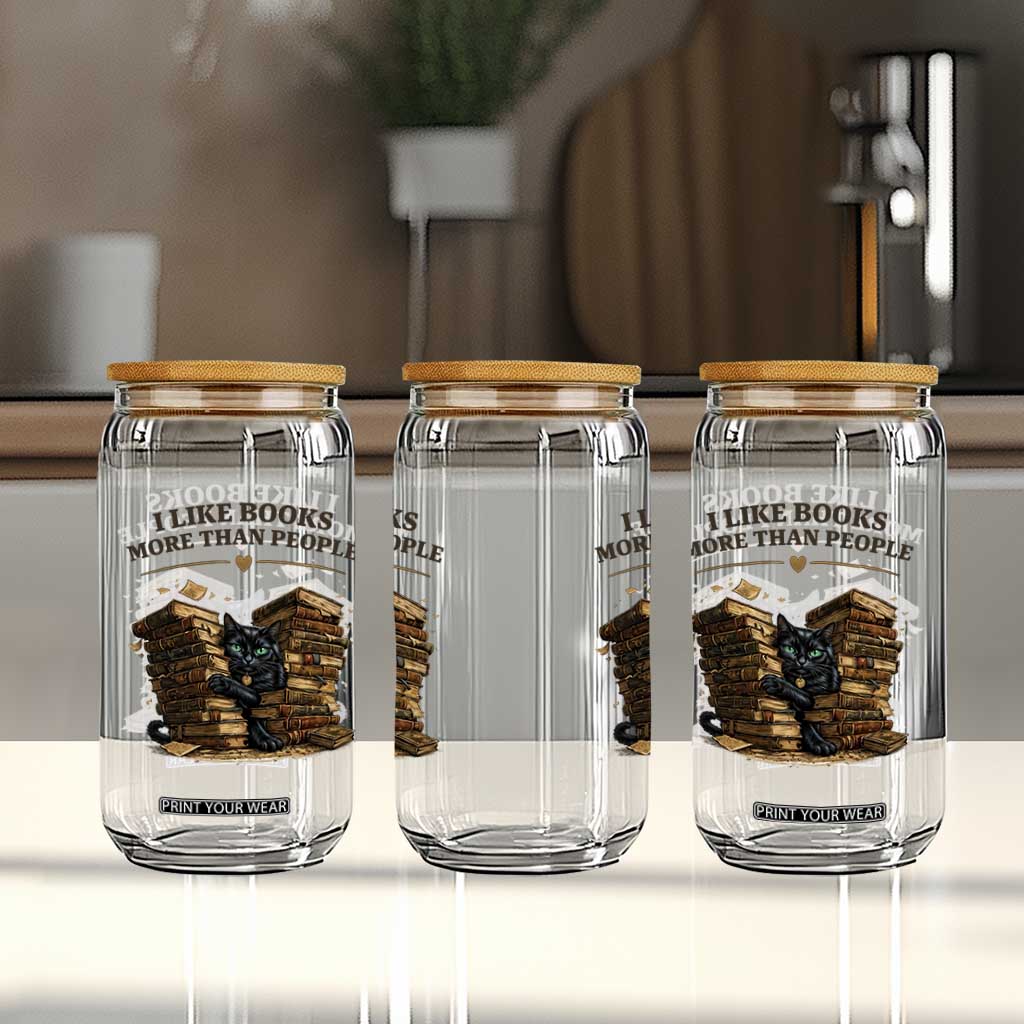 Funny Black Cat Bookworm Quote Glass Can I Like Books More Than People