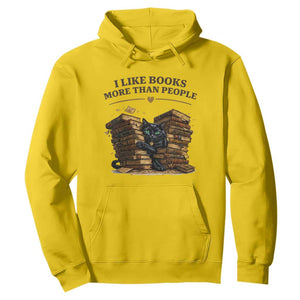 Funny Black Cat Bookworm Quote Hoodie I Like Books More Than People