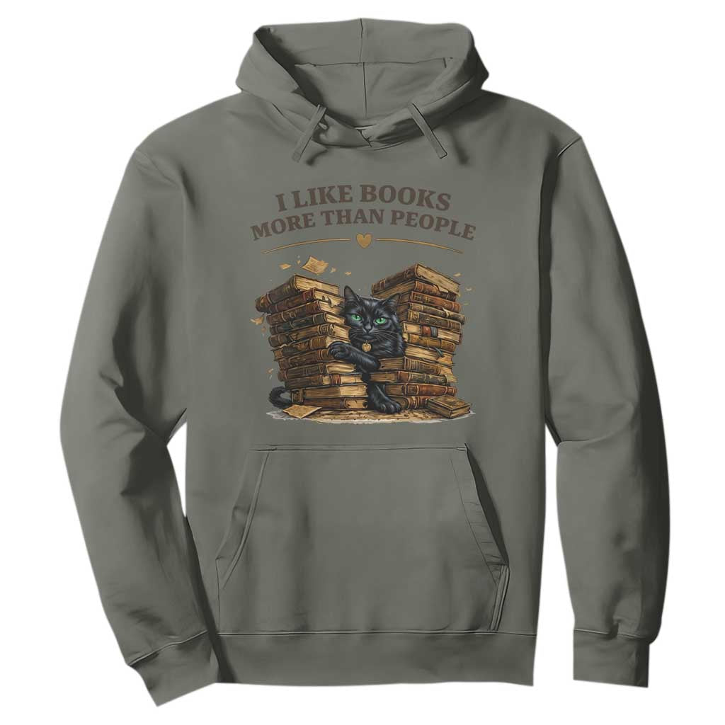 Funny Black Cat Bookworm Quote Hoodie I Like Books More Than People