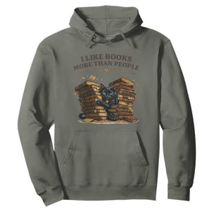 Funny Black Cat Bookworm Quote Hoodie I Like Books More Than People