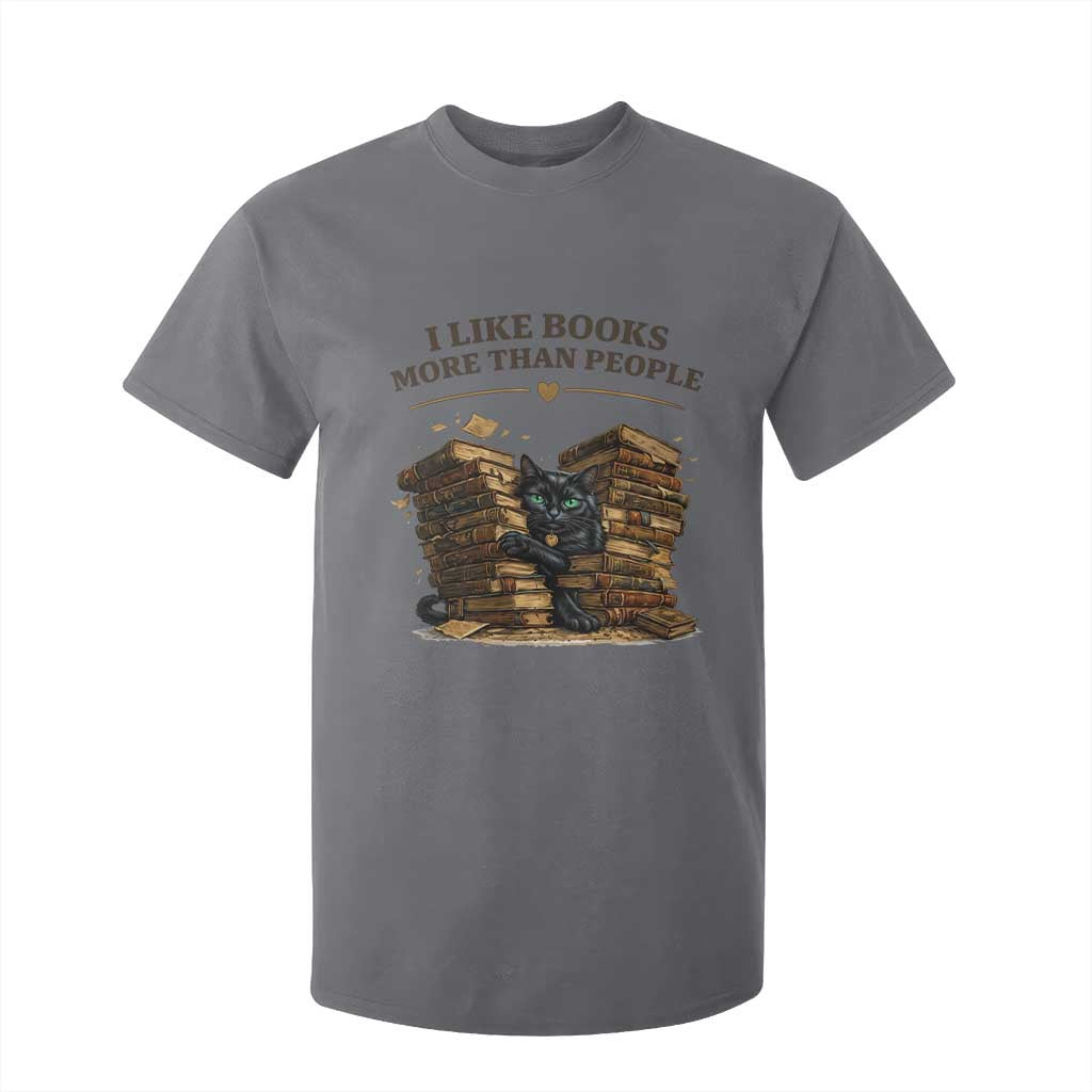 Funny Black Cat Bookworm Quote T Shirt For Kid I Like Books More Than People