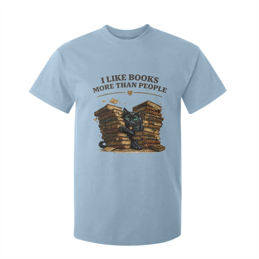 Funny Black Cat Bookworm Quote T Shirt For Kid I Like Books More Than People