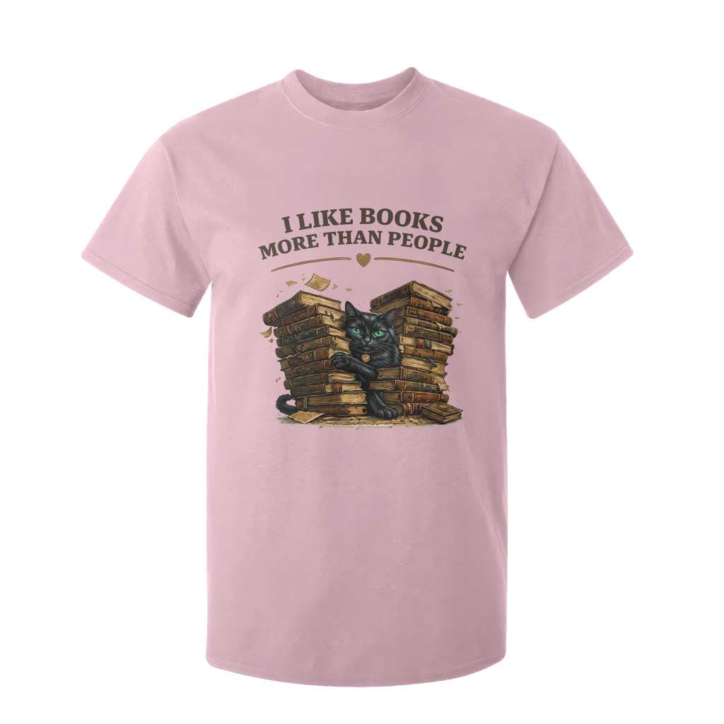 Funny Black Cat Bookworm Quote T Shirt For Kid I Like Books More Than People
