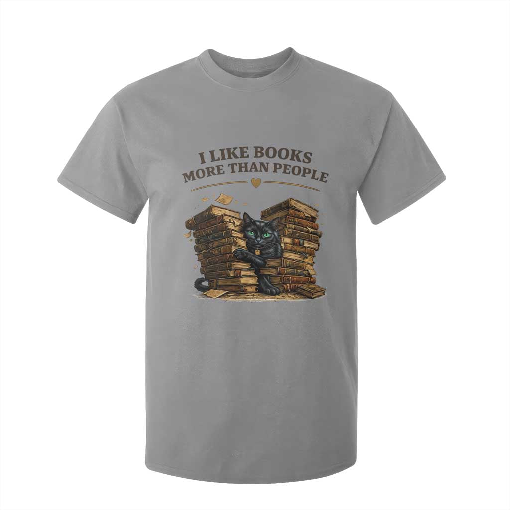 Funny Black Cat Bookworm Quote T Shirt For Kid I Like Books More Than People