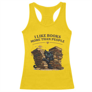 Funny Black Cat Bookworm Quote Racerback Tank Top I Like Books More Than People