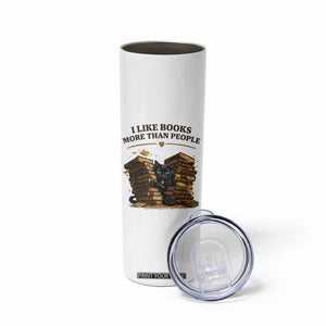 Funny Black Cat Bookworm Quote Skinny Tumbler I Like Books More Than People