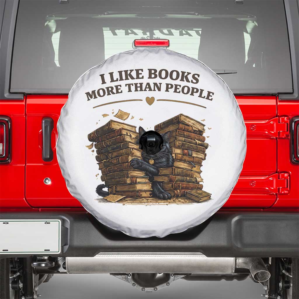 Funny Black Cat Bookworm Quote Spare Tire Cover I Like Books More Than People