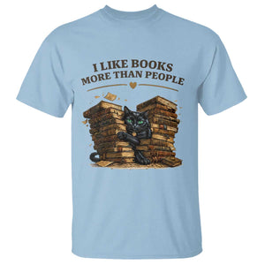 Funny Black Cat Bookworm Quote T Shirt I Like Books More Than People