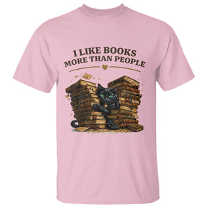 Funny Black Cat Bookworm Quote T Shirt I Like Books More Than People
