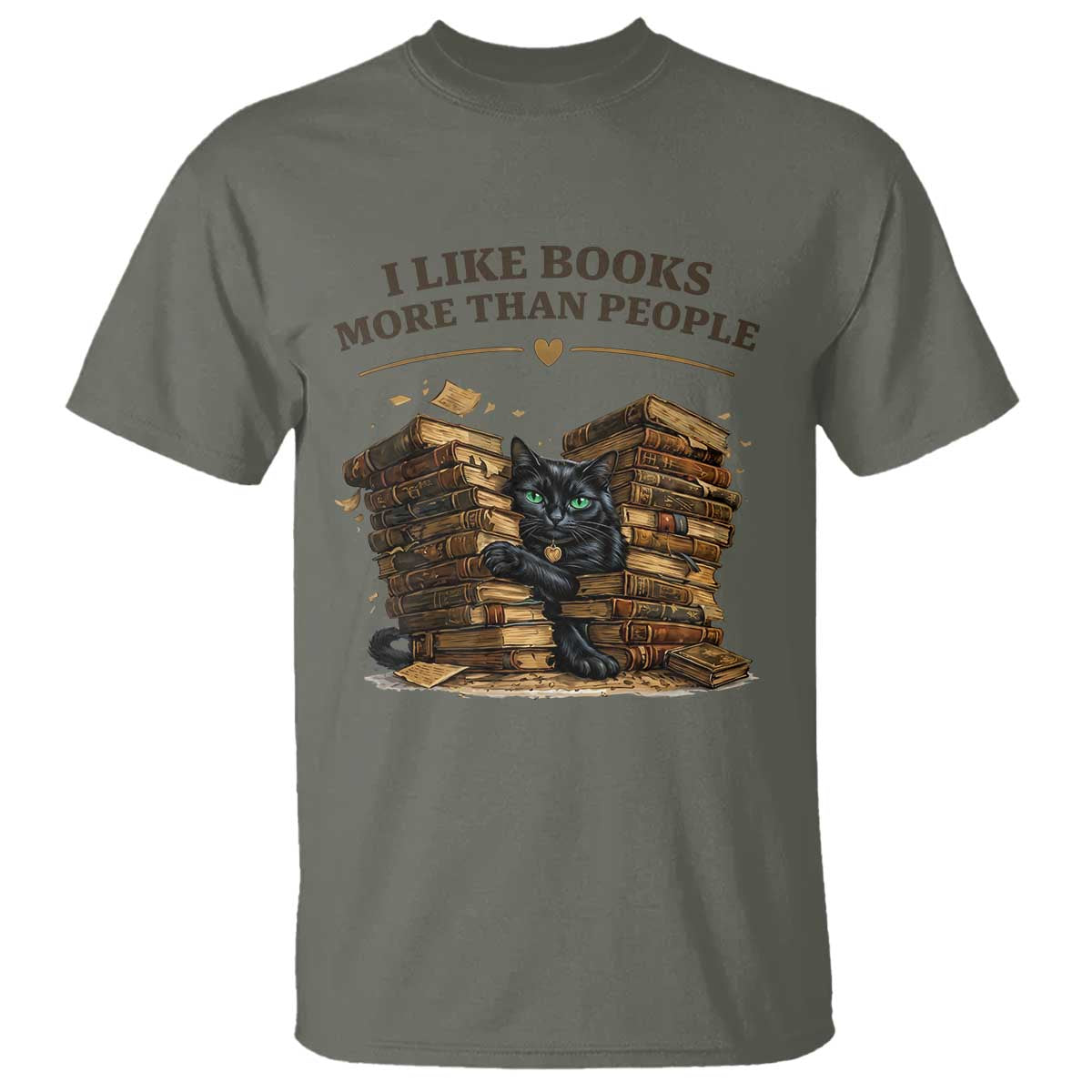 Funny Black Cat Bookworm Quote T Shirt I Like Books More Than People