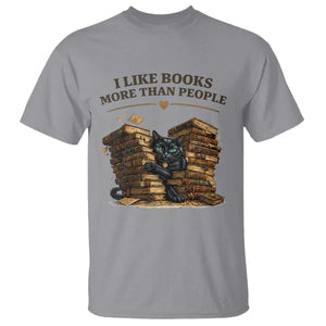 Funny Black Cat Bookworm Quote T Shirt I Like Books More Than People