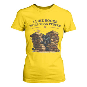 Funny Black Cat Bookworm Quote T Shirt For Women I Like Books More Than People