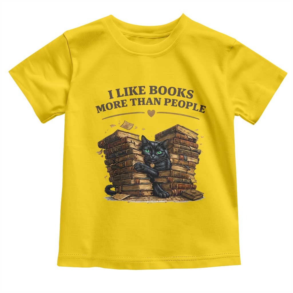 Funny Black Cat Bookworm Quote Toddler T Shirt I Like Books More Than People