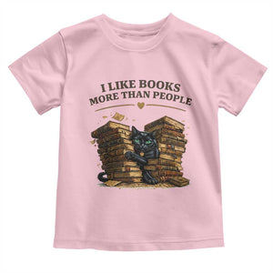 Funny Black Cat Bookworm Quote Toddler T Shirt I Like Books More Than People