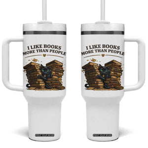 Funny Black Cat Bookworm Quote Tumbler With Handle I Like Books More Than People