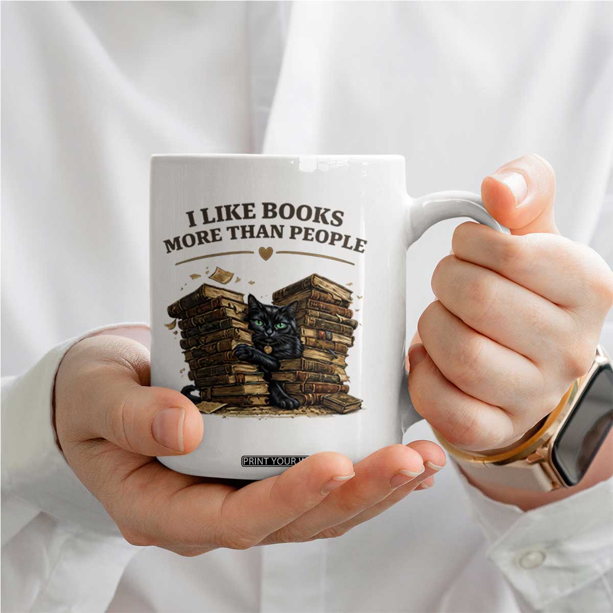 Funny Black Cat Bookworm Quote Coffee Mug I Like Books More Than People
