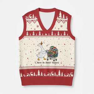 Funny Goose Book Lover V-Neck Knit Sweater Vest I Have No Shelf Control