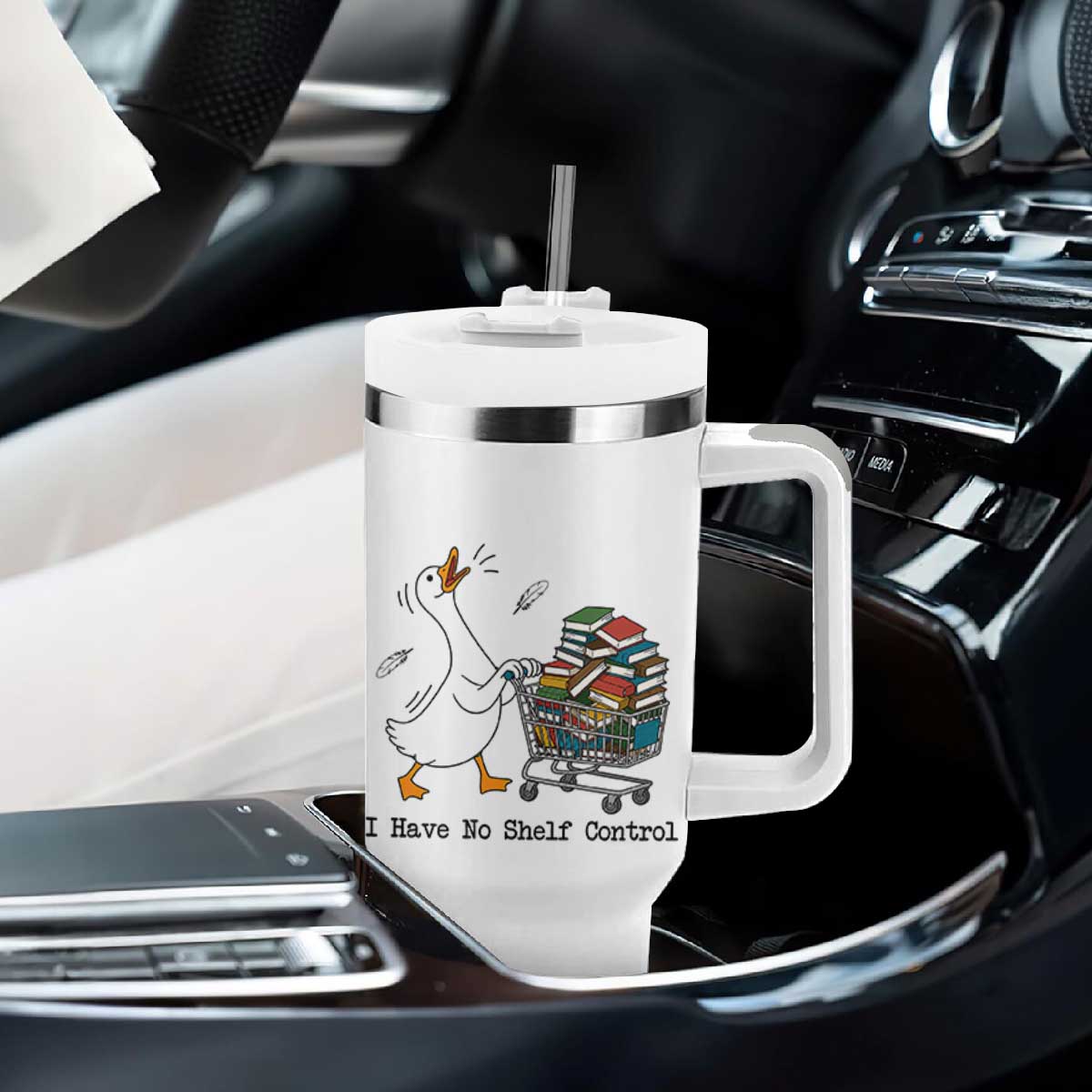 Funny Goose Book Lover Tumbler With Handle I Have No Shelf Control