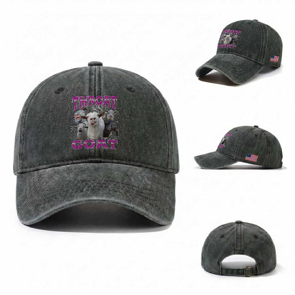 Funny Dirty Humor Washed Cotton Baseball Cap Throat Goat TS12 Washed Cap Universal Fit Dark Green Print Your Wear