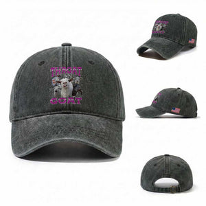 Funny Dirty Humor Washed Cotton Baseball Cap Throat Goat TS12 Washed Cap Universal Fit Dark Green Print Your Wear