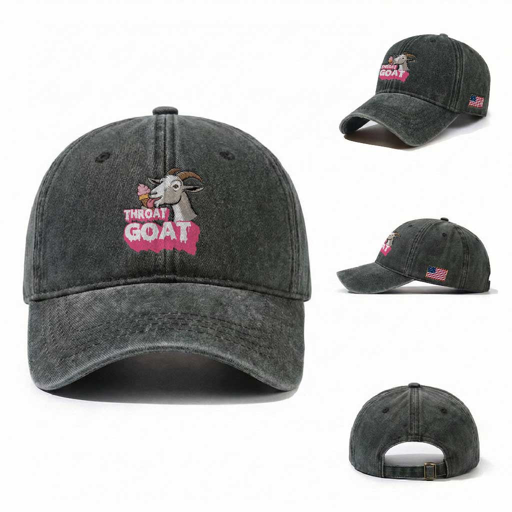 Throat Goat Washed Cotton Baseball Cap Sarcastic Adult Humor TS12 Washed Cap Universal Fit Dark Green Print Your Wear
