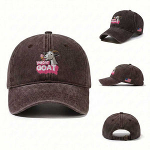 Throat Goat Washed Cotton Baseball Cap Sarcastic Adult Humor TS12 Washed Cap Universal Fit Dark Brown Print Your Wear