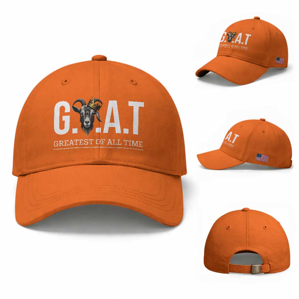 Funny Goat Lover Baseball Cap Motivational Quote Crowned G O A T Style TS12 Baseball Cap Universal Fit Orange Print Your Wear