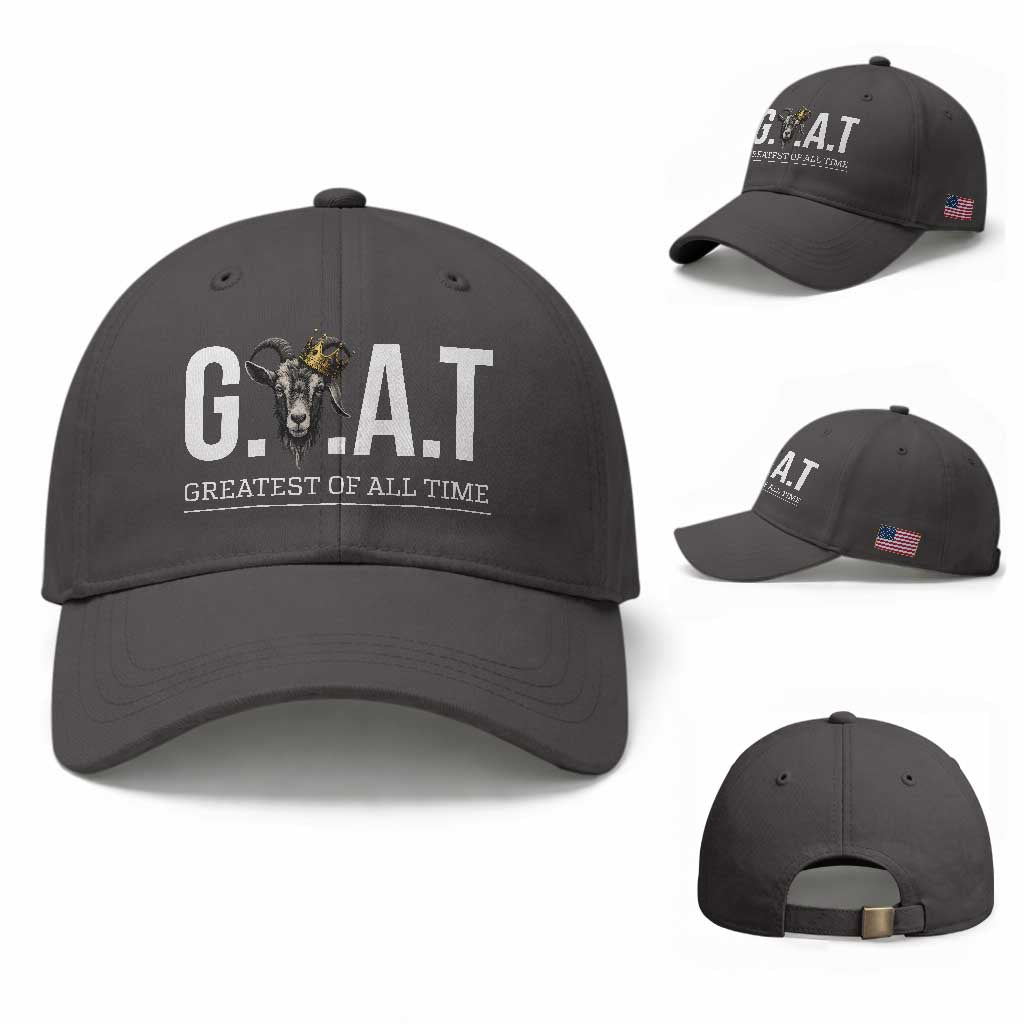 Funny Goat Lover Baseball Cap Motivational Quote Crowned G O A T Style TS12 Baseball Cap Universal Fit Dark Gray Print Your Wear