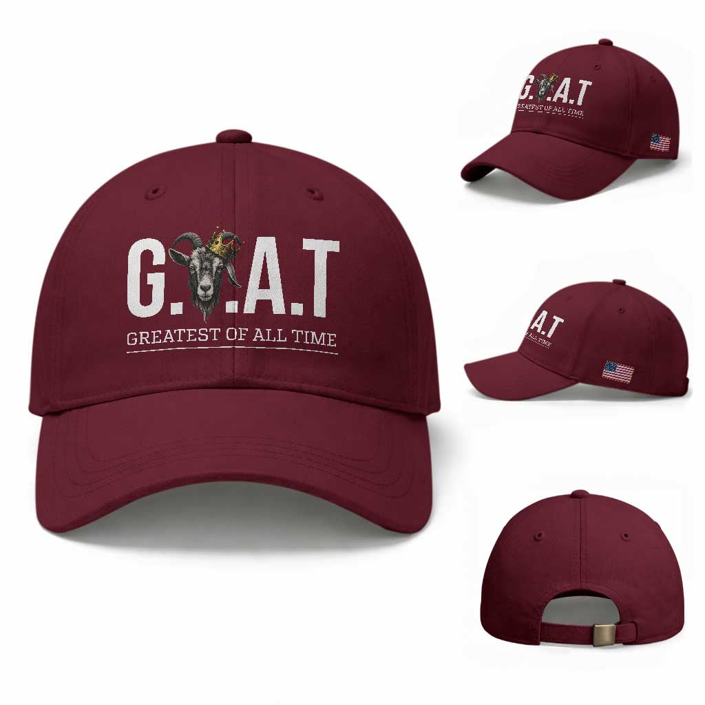 Funny Goat Lover Baseball Cap Motivational Quote Crowned G O A T Style TS12 Baseball Cap Universal Fit Maroon Print Your Wear