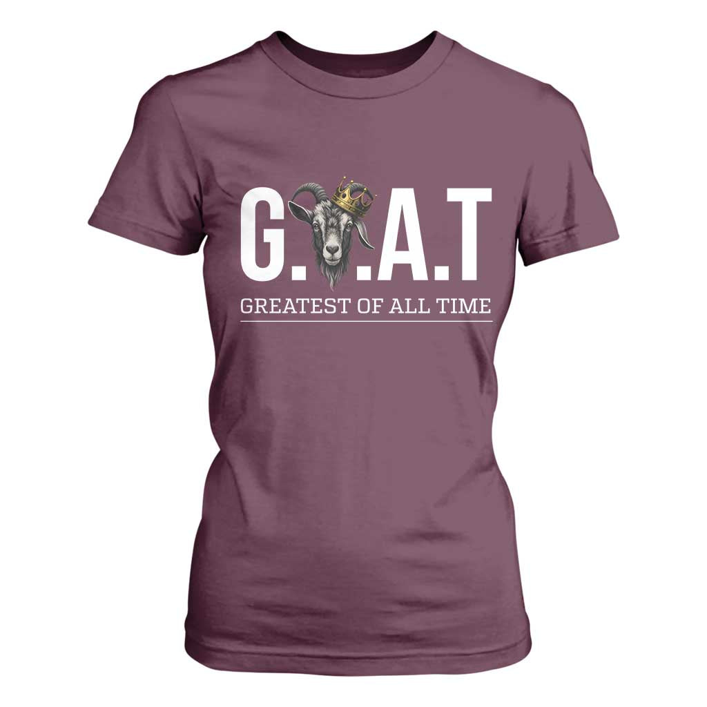 Funny Goat Lover T Shirt For Women Motivational Quote Crowned G O A T Style TS12 Maroon Print Your Wear