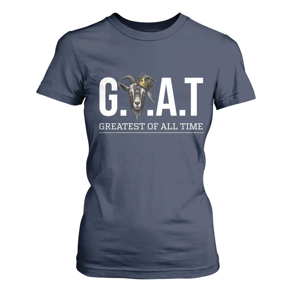 Funny Goat Lover T Shirt For Women Motivational Quote Crowned G O A T Style TS12 Navy Print Your Wear