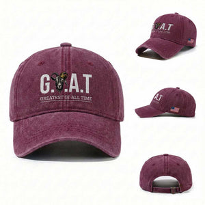 Funny Goat Lover Washed Cotton Baseball Cap Motivational Quote Crowned G O A T Style TS12 Washed Cap Universal Fit Burgundy Print Your Wear