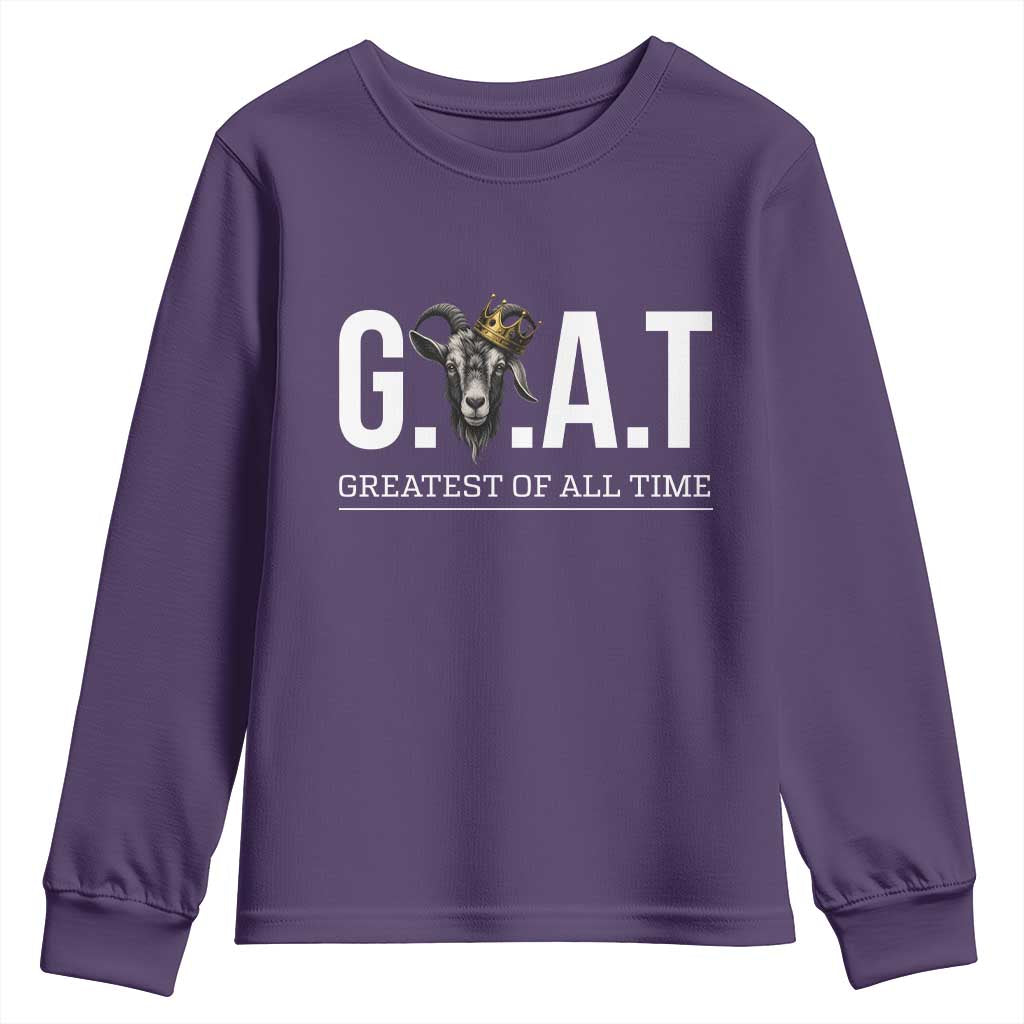 Funny Goat Lover Youth Sweatshirt Motivational Quote Crowned G O A T Style TS12 Purple Print Your Wear