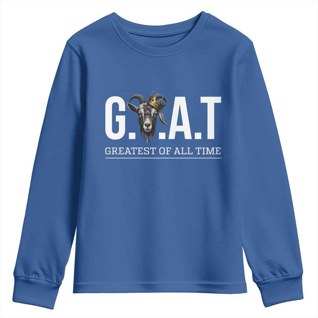 Funny Goat Lover Youth Sweatshirt Motivational Quote Crowned G O A T Style TS12 Royal Blue Print Your Wear