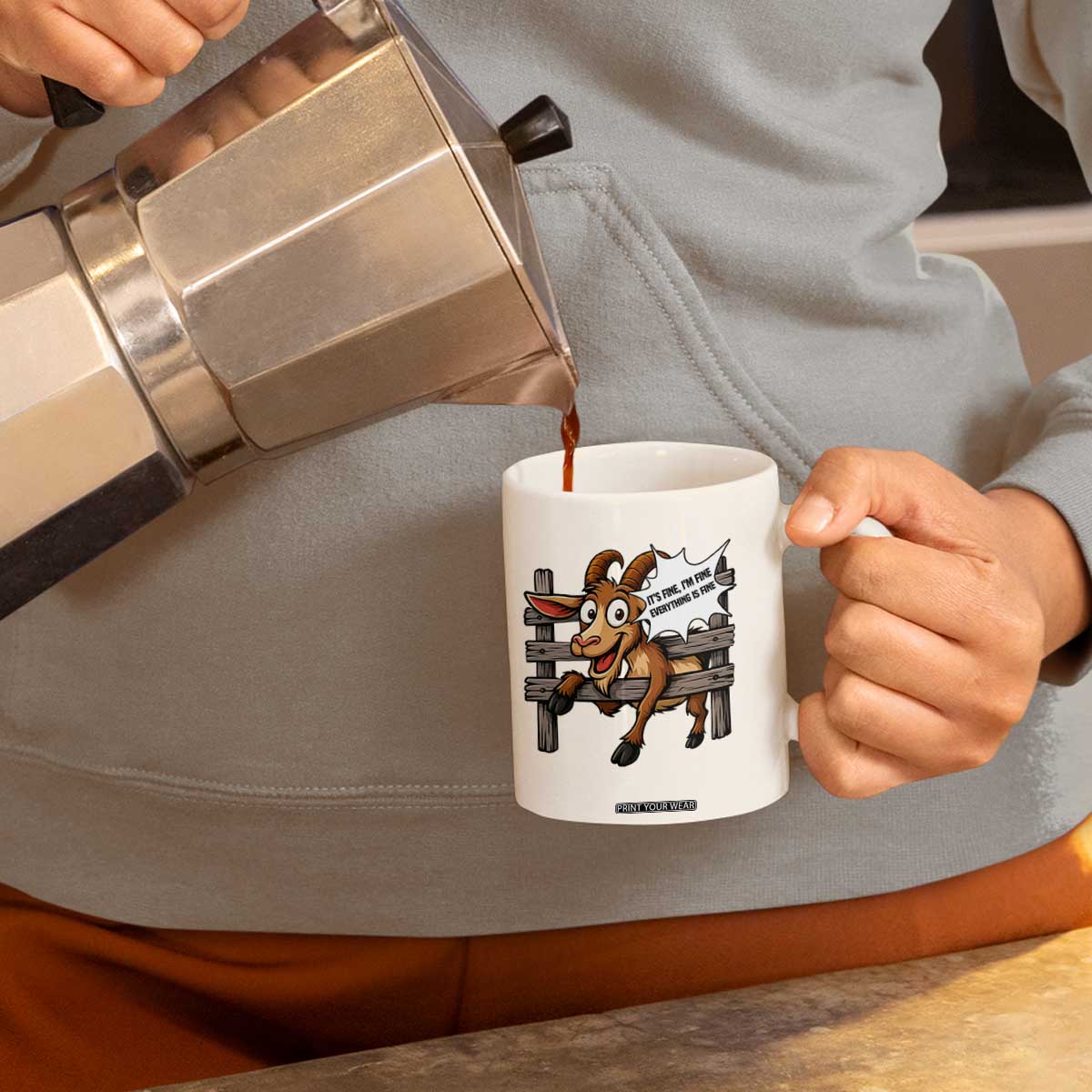 Funny Goat Coffee Mug It Is Fine I Am Fine Everything Is Fine TS12 Print Your Wear