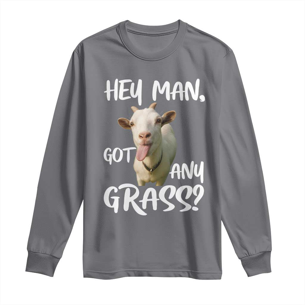 Hey Man Got Any Grass Long Sleeve Shirt Funny Goat Stoner Gift TS12 Charcoal Print Your Wear