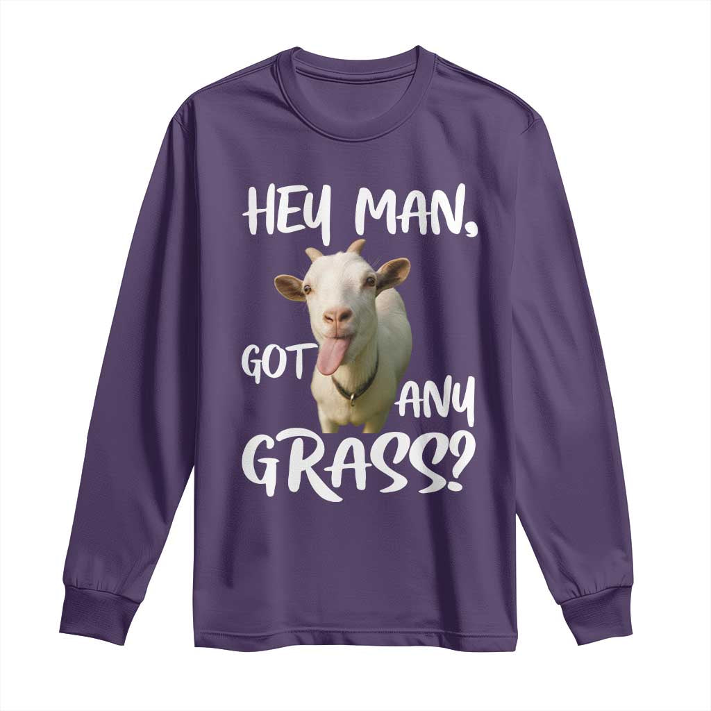 Hey Man Got Any Grass Long Sleeve Shirt Funny Goat Stoner Gift TS12 Purple Print Your Wear