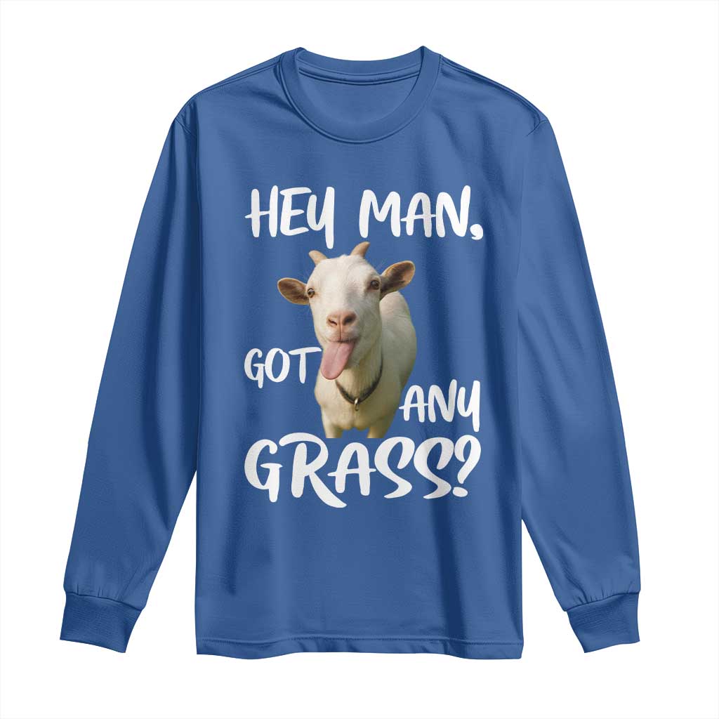 Hey Man Got Any Grass Long Sleeve Shirt Funny Goat Stoner Gift TS12 Royal Blue Print Your Wear