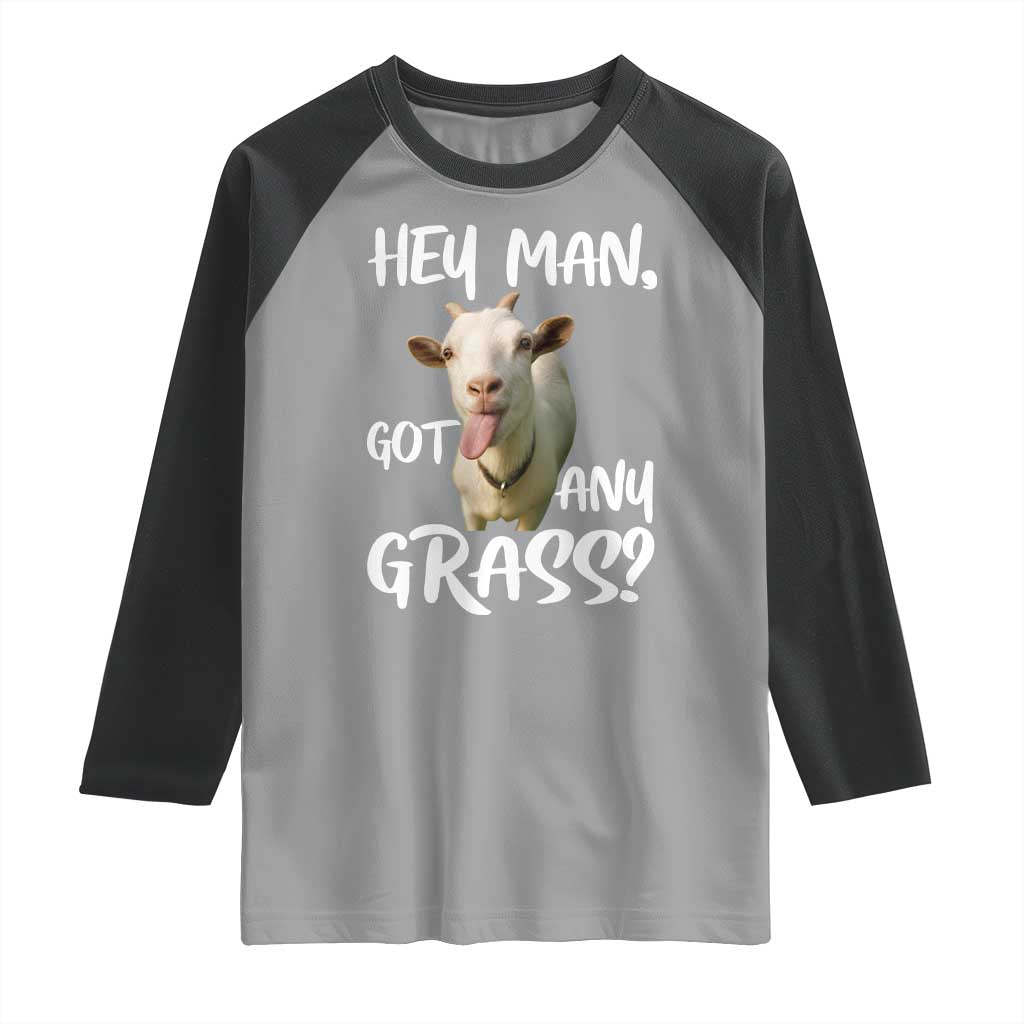 Hey Man Got Any Grass Raglan Shirt Funny Goat Stoner Gift TS12 Sport Gray Black Print Your Wear
