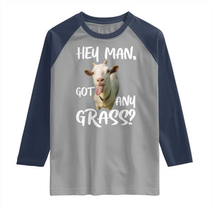 Hey Man Got Any Grass Raglan Shirt Funny Goat Stoner Gift TS12 Sport Gray Navy Print Your Wear