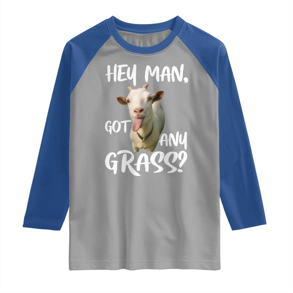 Hey Man Got Any Grass Raglan Shirt Funny Goat Stoner Gift TS12 Sport Gray Royal Print Your Wear
