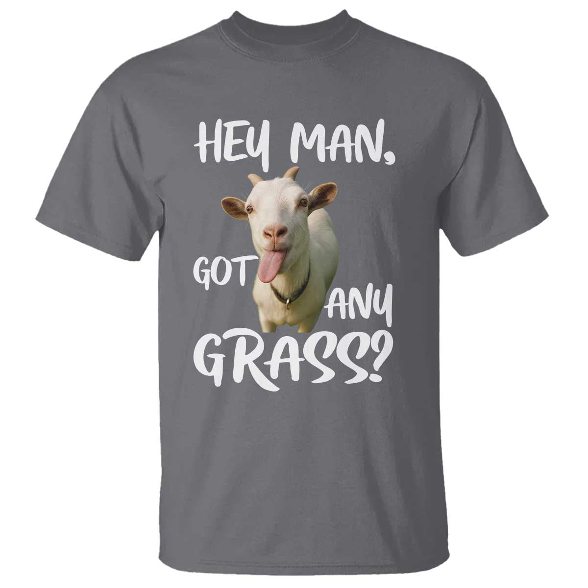 Hey Man Got Any Grass T Shirt Funny Goat Stoner Gift TS12 Charcoal Print Your Wear