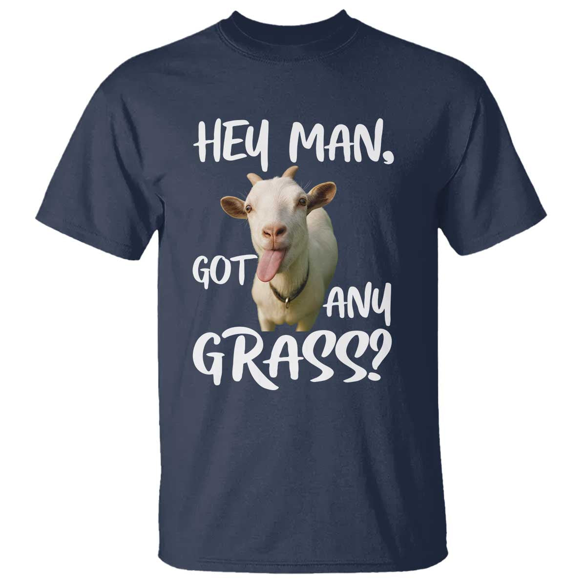 Hey Man Got Any Grass T Shirt Funny Goat Stoner Gift TS12 Navy Print Your Wear