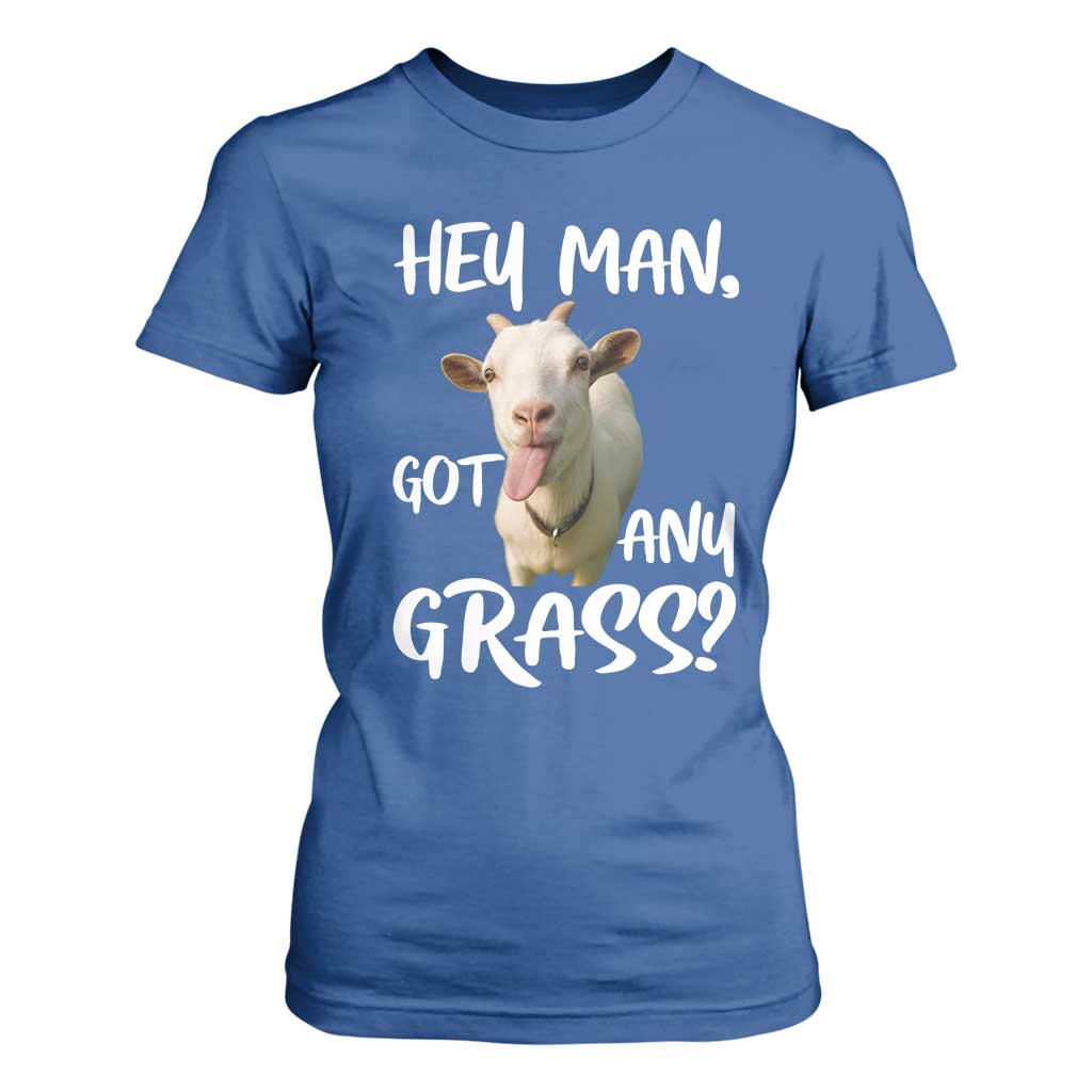 Hey Man Got Any Grass T Shirt For Women Funny Goat Stoner Gift TS12 Royal Blue Print Your Wear